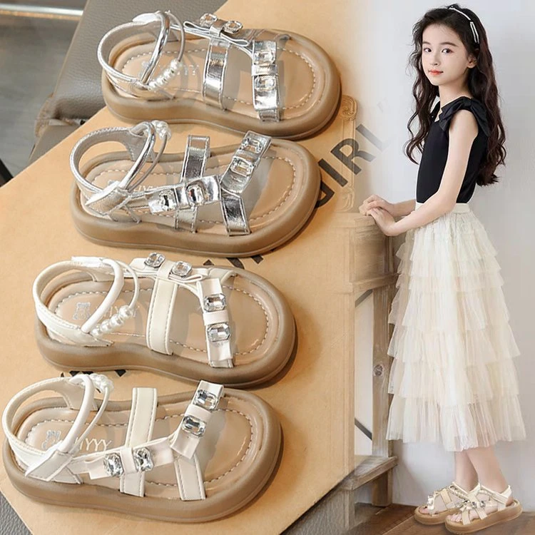 女童公主凉鞋2025新款夏季儿童中大童时尚女童休闲厚底软底沙滩鞋