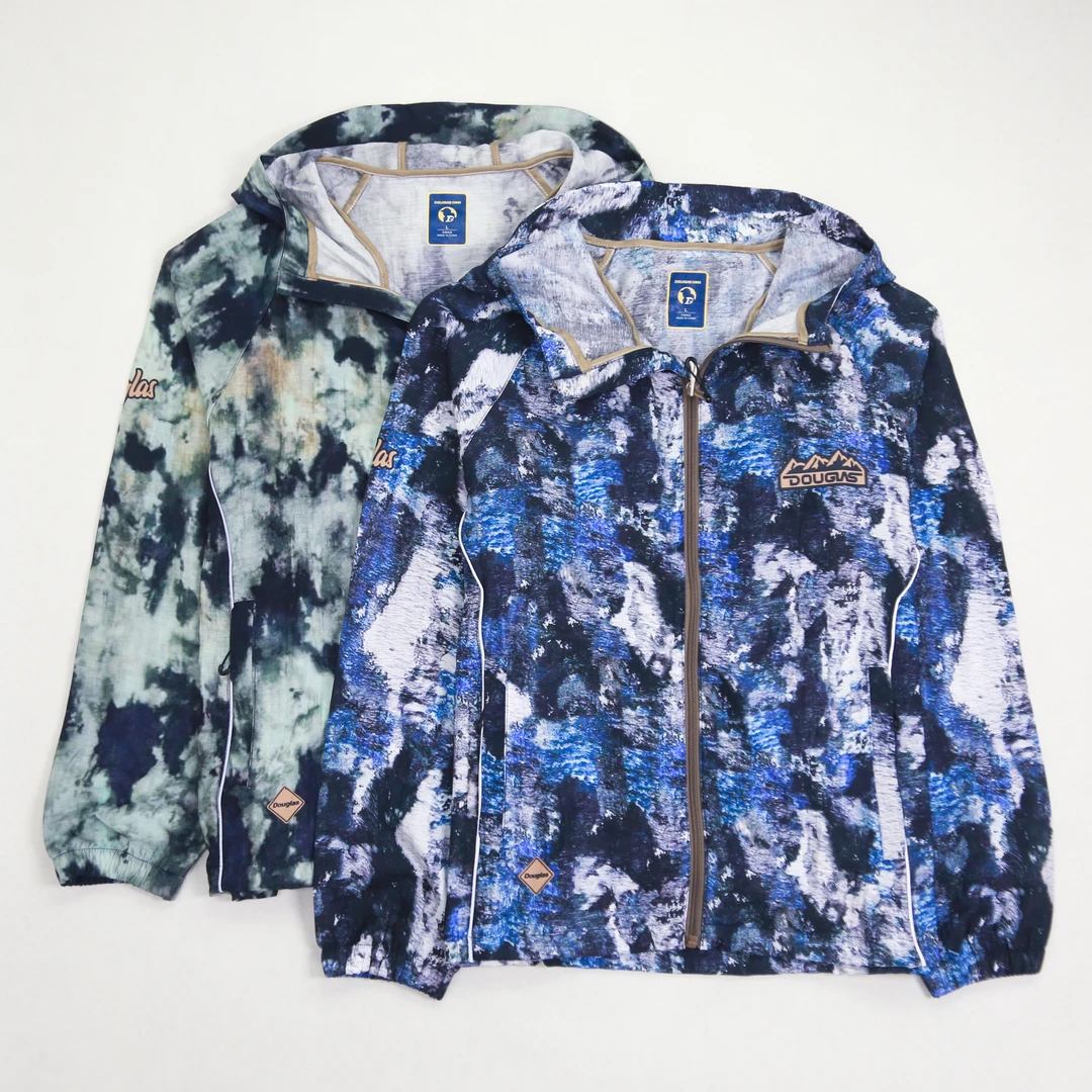 【道格拉斯】蓝/绿色亚麻混纺数码喷印吸湿透气薄款连帽外套DD326