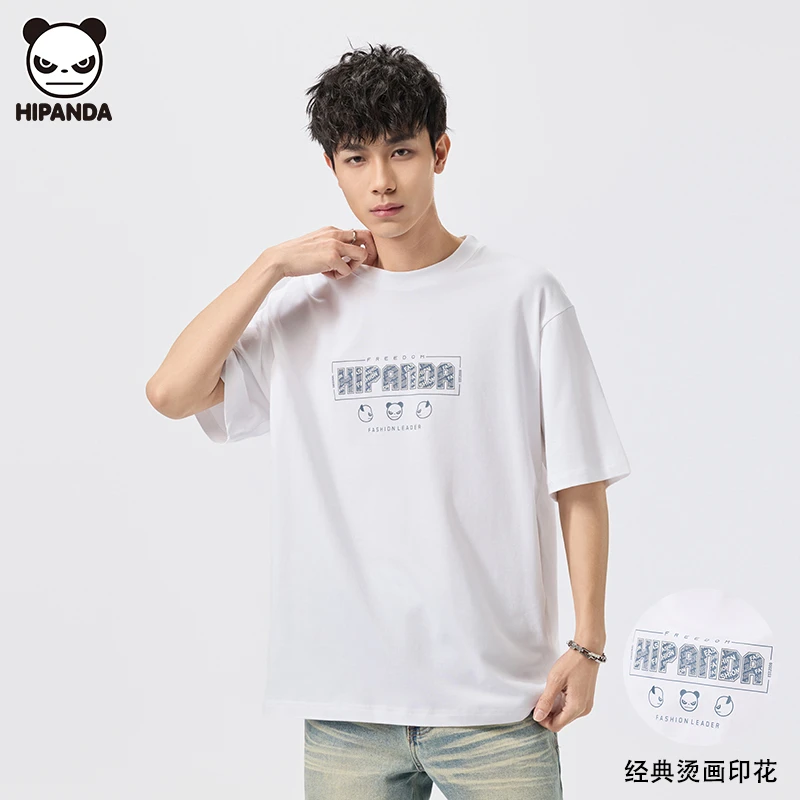 Hi Panda圆领短袖重磅夏季新款体恤纯棉个性潮牌熊猫印花T恤上衣