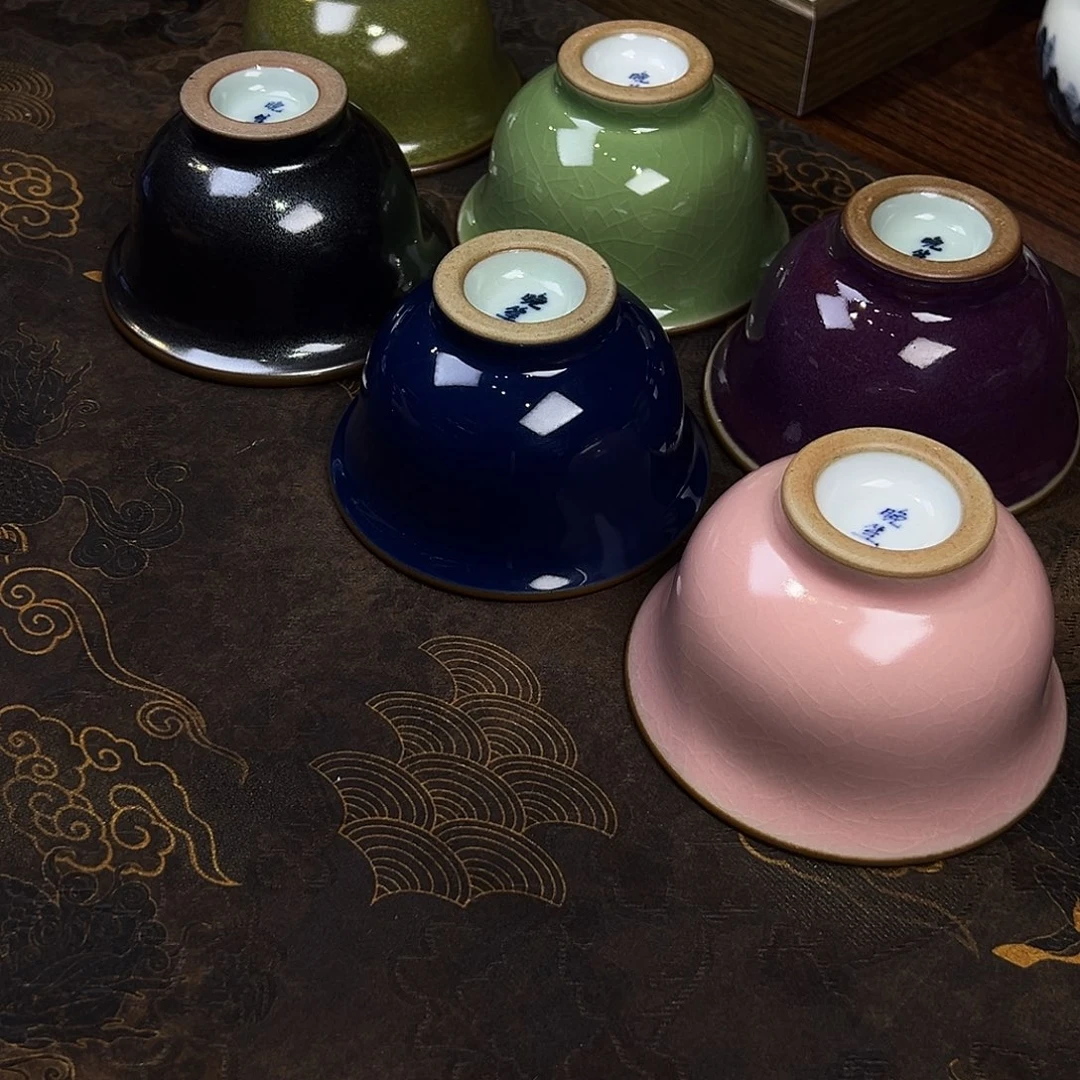 素色颜色釉压手杯开片