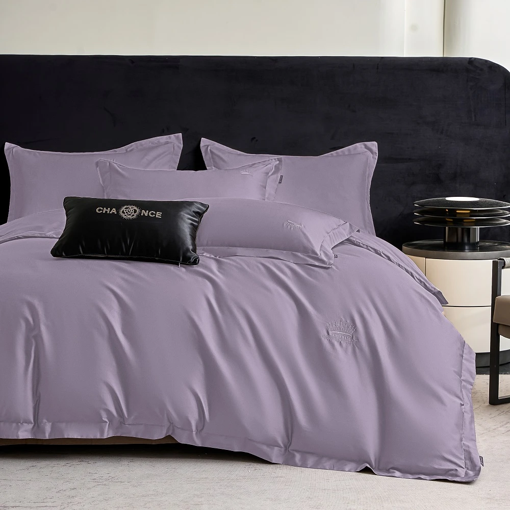 秋冬季保暖磨毛刺绣四件套全棉纯棉A类长绒棉轻奢高级感皇冠刺绣