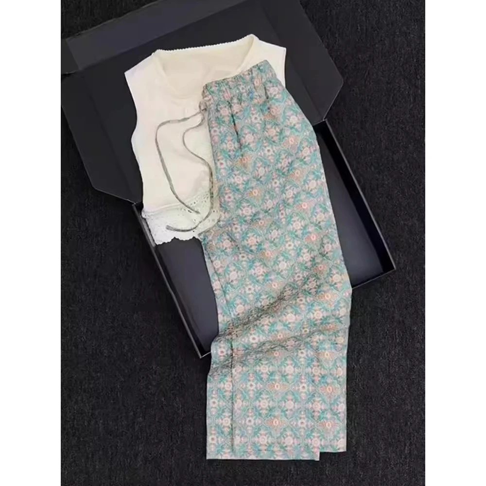 怒推，巨喜欢这件！宽松慵懒小个子高腰印花休闲抽绳阔腿裤子女夏季