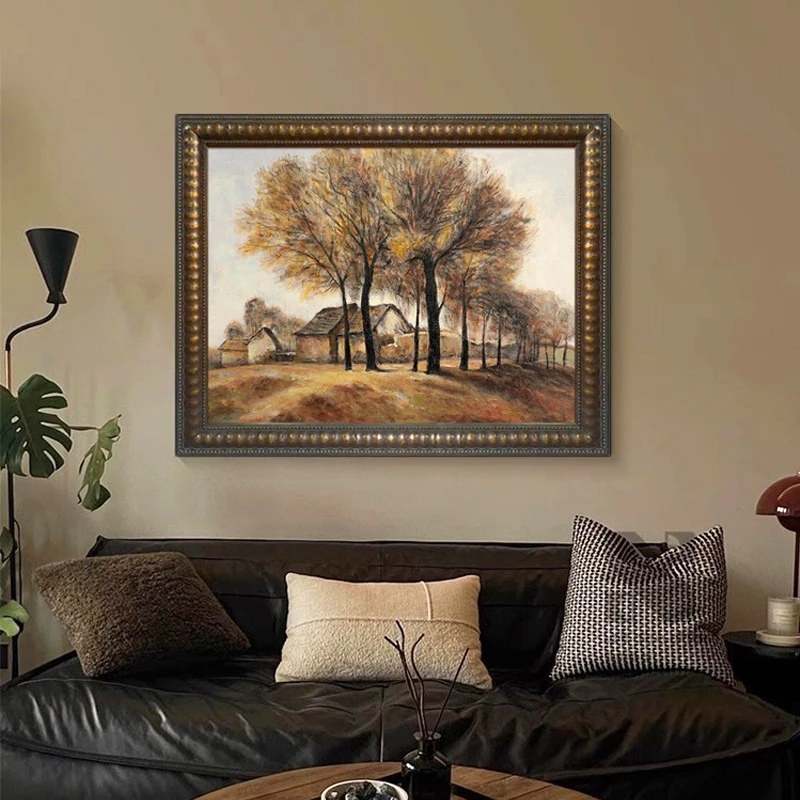 u作【故乡风景#2】手绘油画玄关客厅挂画中古风装饰画诧寂风法式