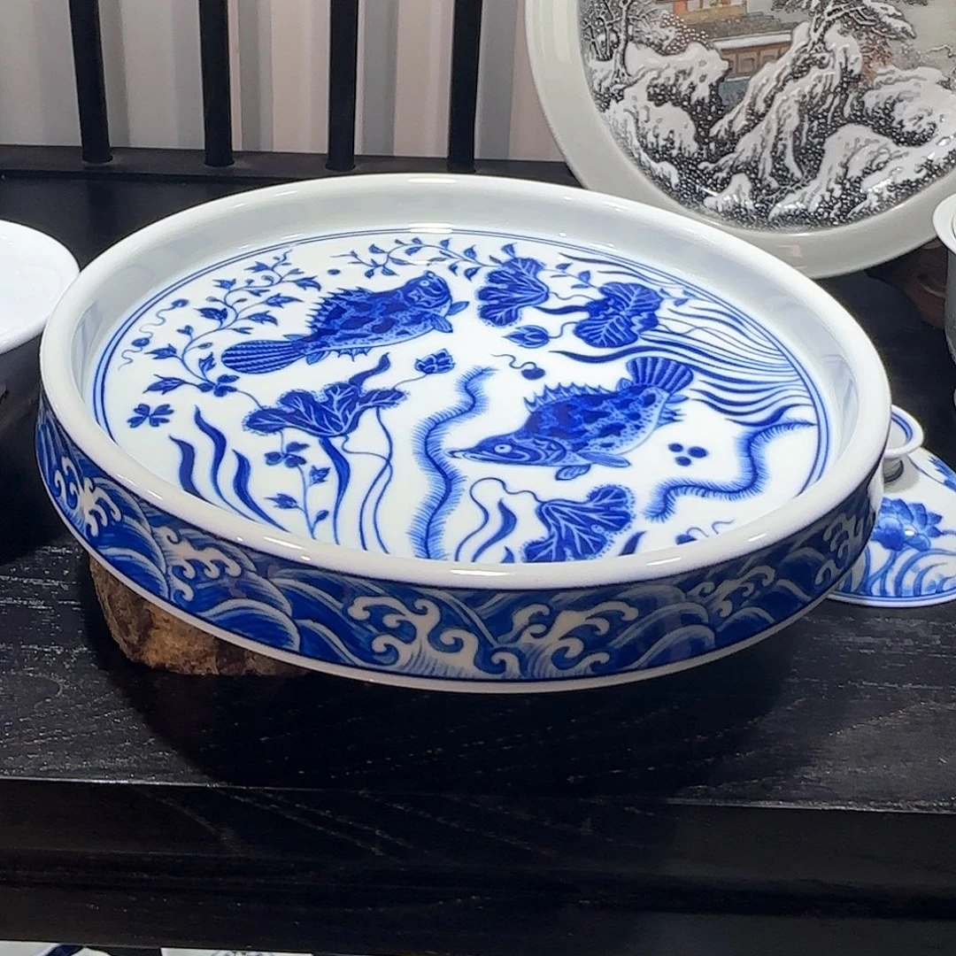 瓷摆件鱼藻壶承料刺瑕疵