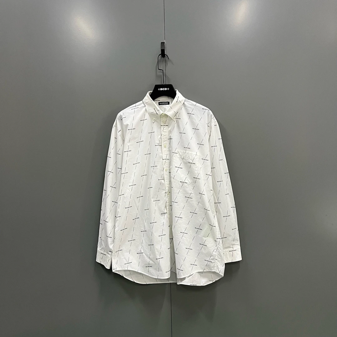 99新 Balenciaga/巴黎世家 (ll) 满印logo长袖衬衫 40码/605150