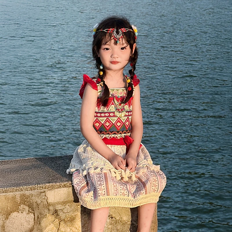 女童洋气套装夏2025新款民族风女孩演出服儿童女包夏装表演服裙子