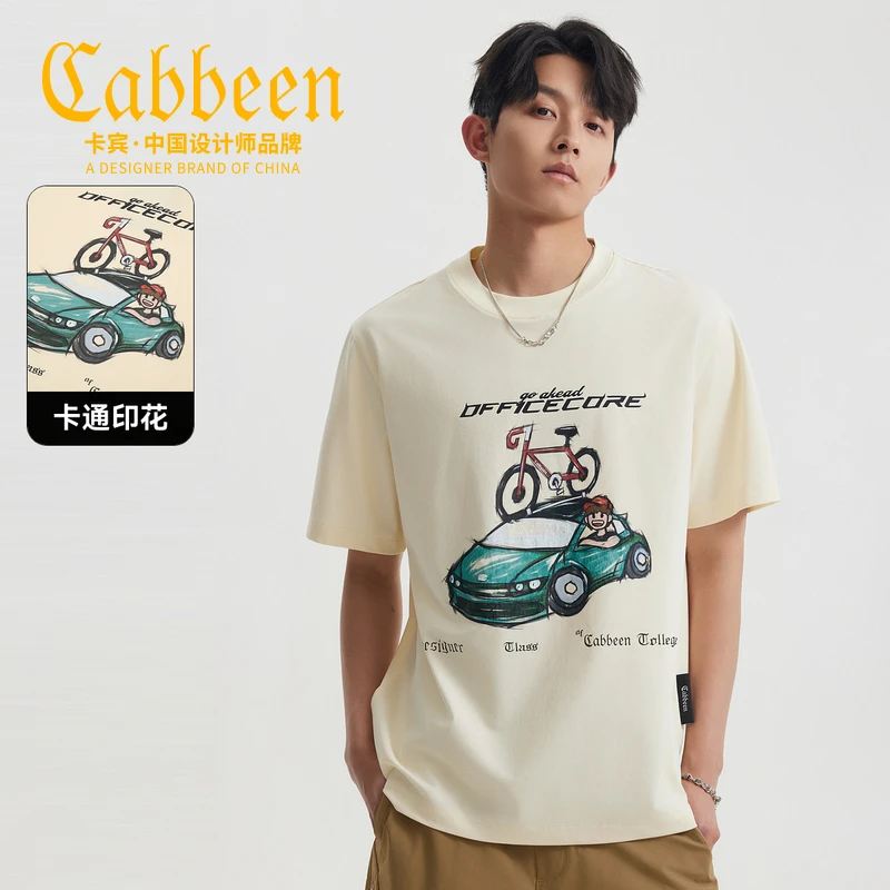 卡宾男装创意颗粒发泡卡通印花T恤夏季城市运动风短袖3252132104