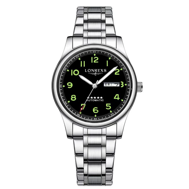全新未使用/ LONREXS/黑面五星上将/表径41mm/男士经典全自动腕表