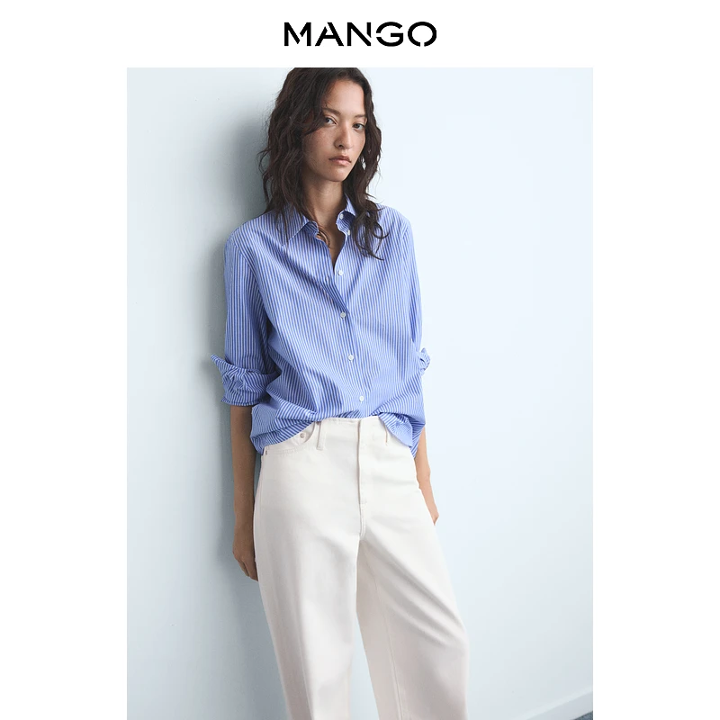MANGO女装衬衫2025秋装新款多色经典宽松休闲款条纹印花衬衫