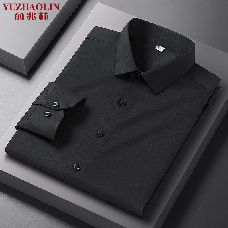 俞兆林黑色高端男款长袖衬衫春秋季新款三防高级感商务衬衣男外搭