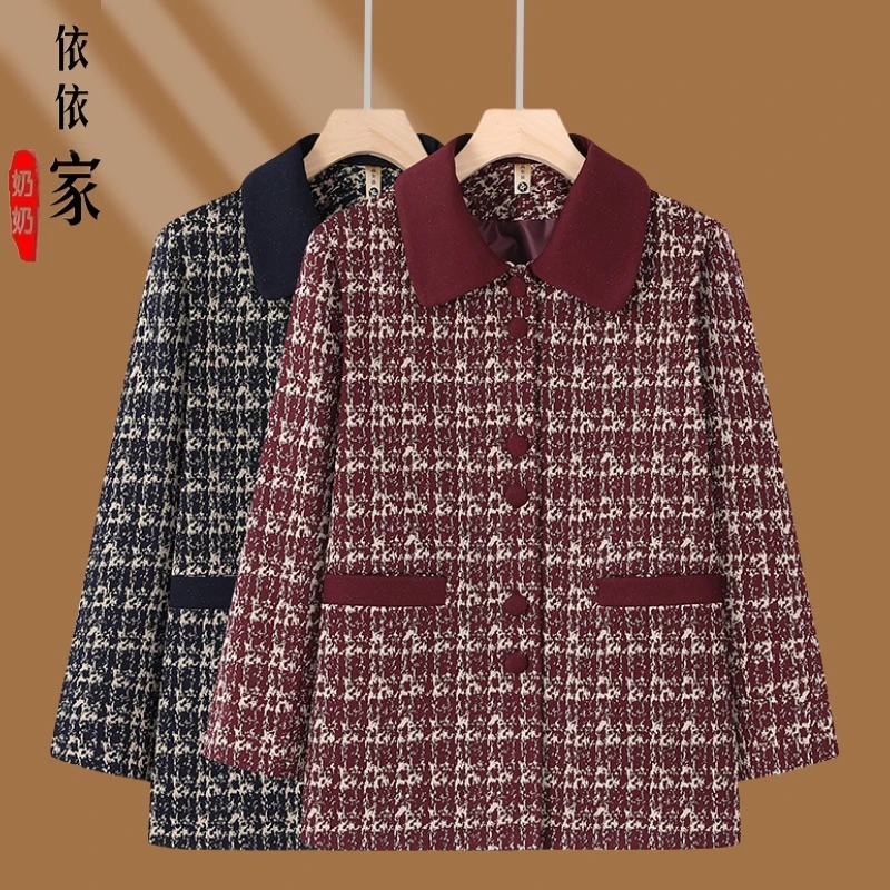 奶奶春秋装翻领外套中老年人新款上衣女妈妈装60岁70老人春季外衣