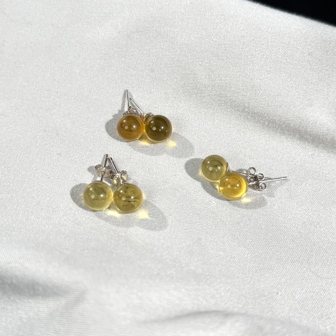 银S925琥珀蓝珀耳钉6.8mm+Y107一对高阶多样性发一