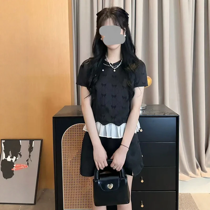 今年流行的女装套装女2025夏季韩版小香风短袖上衣高腰短裙两件套