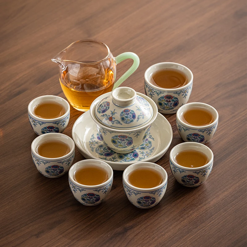 复古釉下彩泡茶碗家用高端陶瓷壶承功夫茶具礼盒单个三才盖碗茶杯