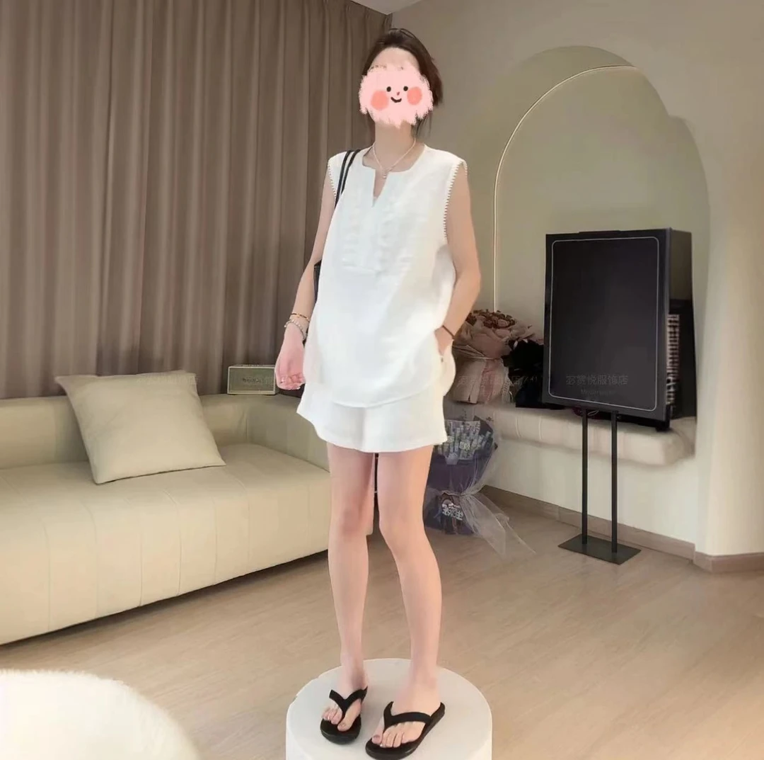 【玲姐专属】棉麻韩系休闲显瘦宽松时尚百搭设计感无袖两件套-629