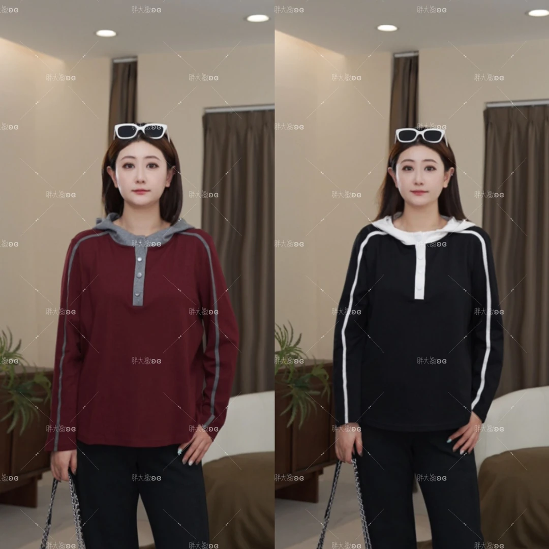 【秋款上新】PDM22508新款秋冬撞色百搭休闲运动卫衣大码女装上衣