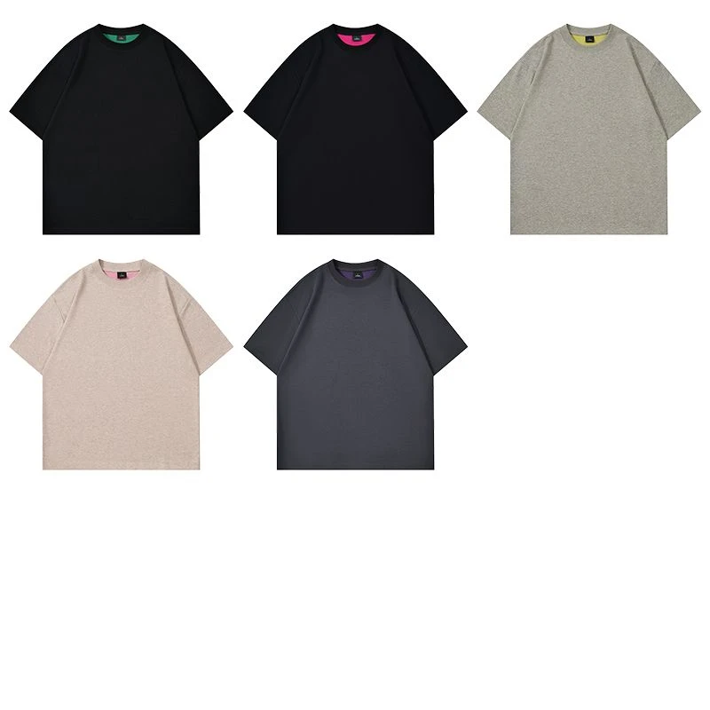 美式复古潮牌复合工艺双色T恤落肩休闲百搭短袖情侣上衣