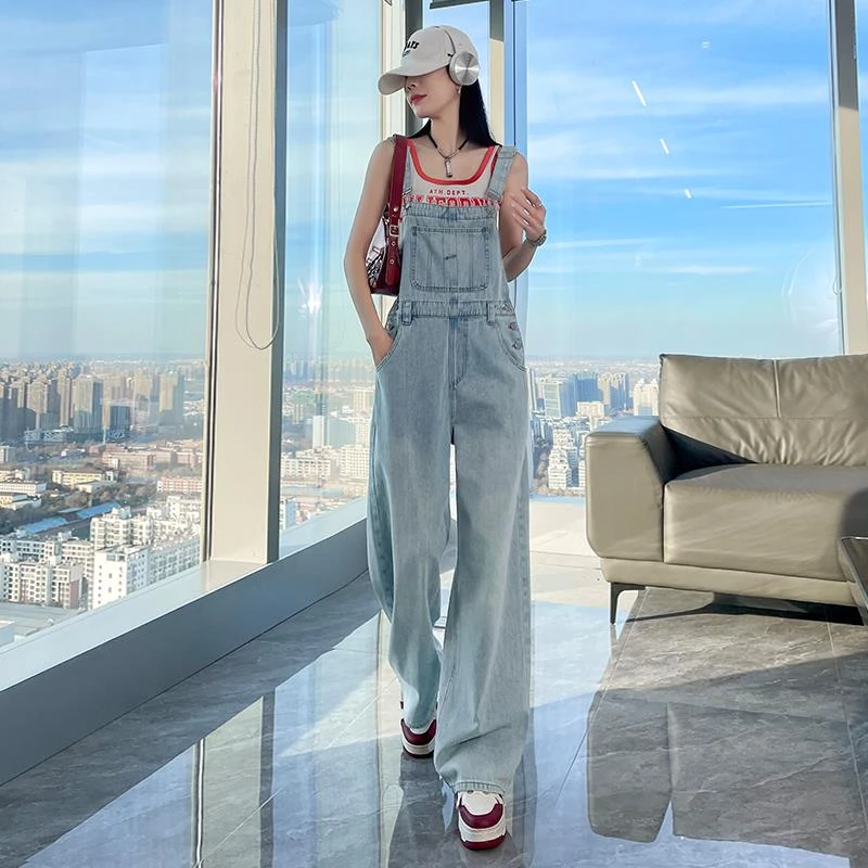 减龄牛仔背带裤女2025春夏新款韩版高腰显瘦直筒宽松阔腿连体长裤