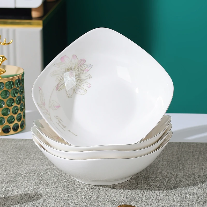 怀益瓷业春暖花开四角碗6只陶瓷高温烧制隔热防烫简约厨房用品