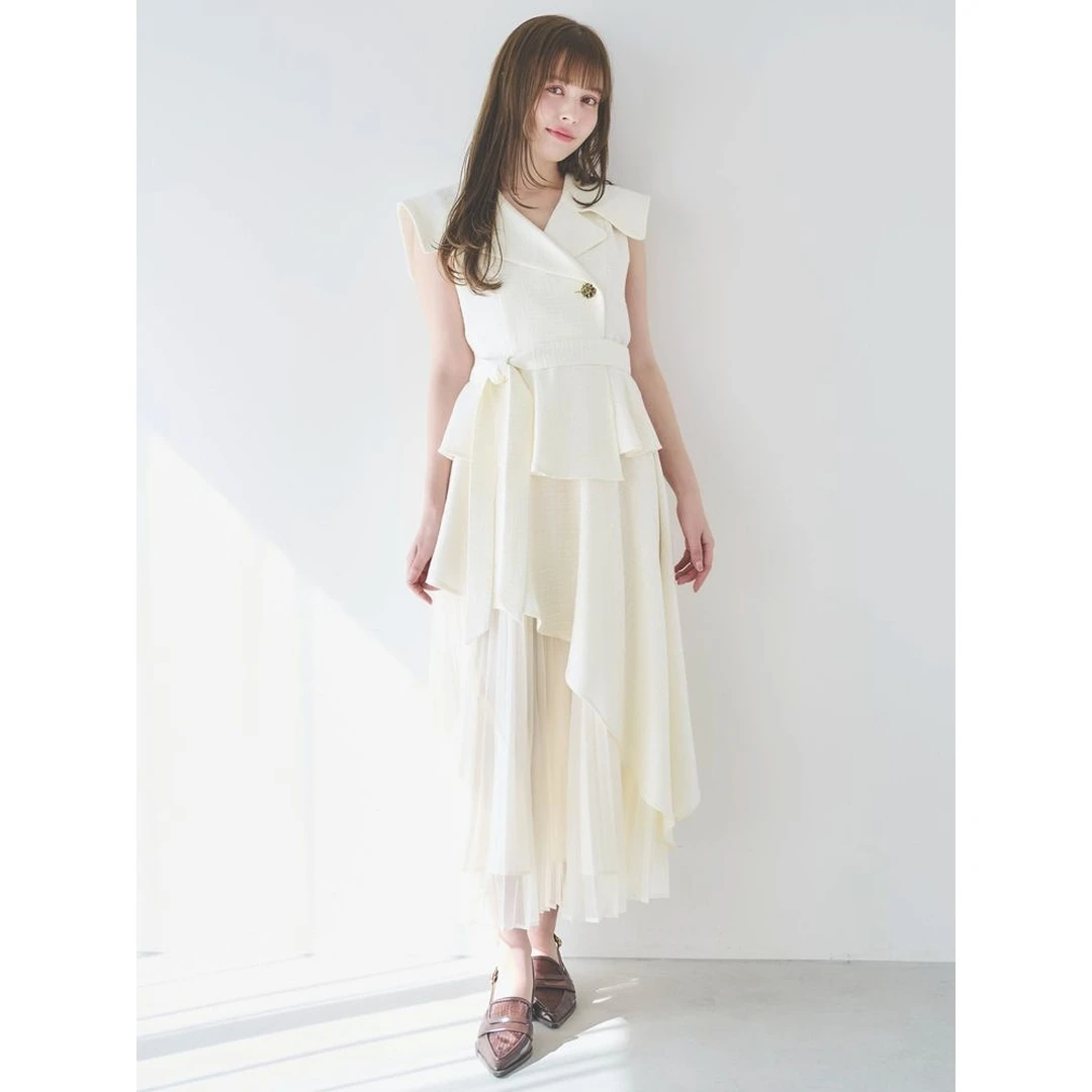 【六哥家】人气追加款 D 爆款分层拼接百褶气质优雅收腰连衣裙