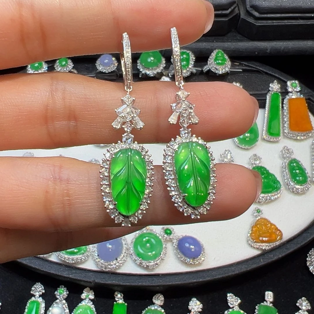 翡翠耳饰18K金镶嵌收到货48小时鉴赏期