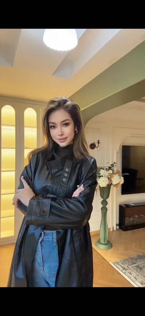 常规时尚系带宽松中长款气质轻职风长款皮衣秋冬水洗