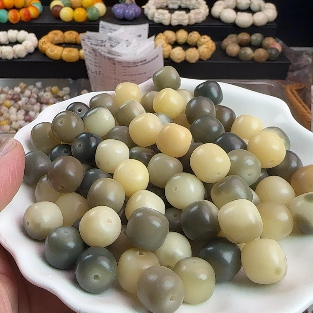 手串菩提根/象牙果微瑕卡14绿飘花桶100颗