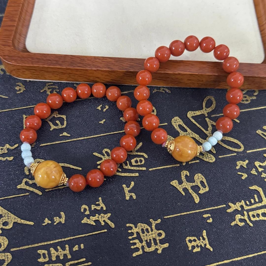 【景旺】9mm+老蜡单珠南红手串@多样性只发其中一件