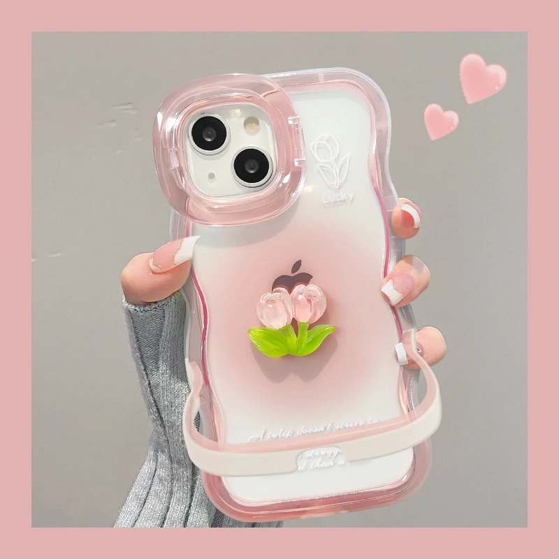 晕染郁金香公仔适用苹果15iPhone16华为Mate双支架新款可爱手机壳