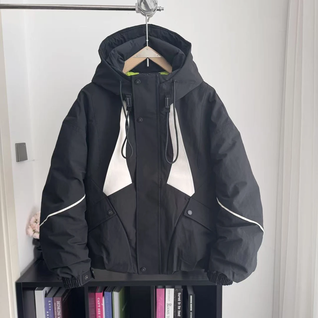 易麦25冬季新款男士连帽加厚撞色潮流羽绒外套253265B