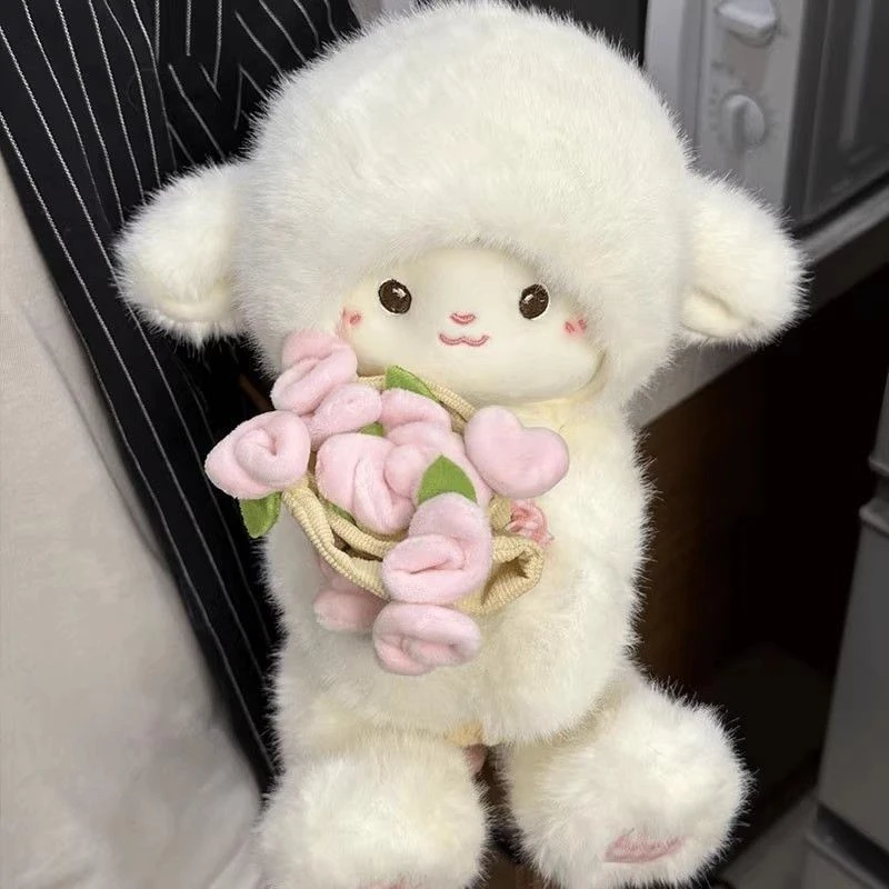 小羊玩偶公仔可爱创意磁力玫瑰花抱花毛绒玩偶公仔玫瑰小羊玩偶