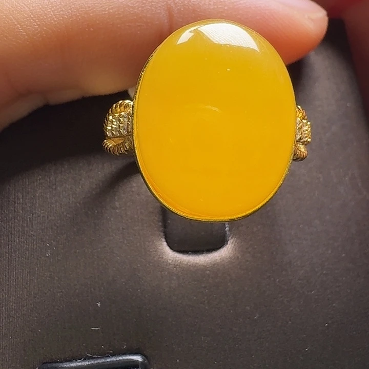 蜜蜡银S925镶嵌戒指戒指