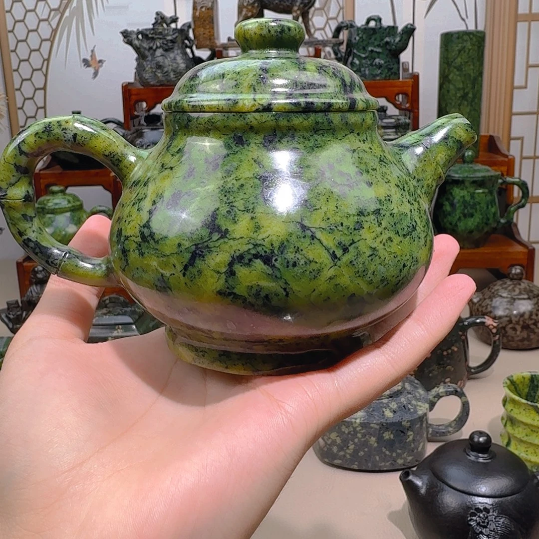 未镶嵌蛇纹石玉藏玉药王石精美石壶
