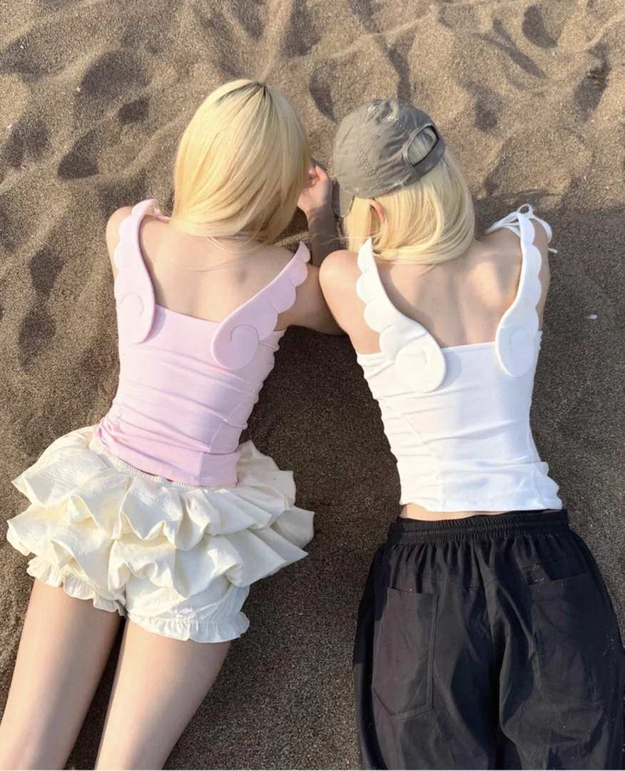 天使翅膀吊带背心外穿辣妹露背上衣显瘦百搭性感夏季无袖上衣