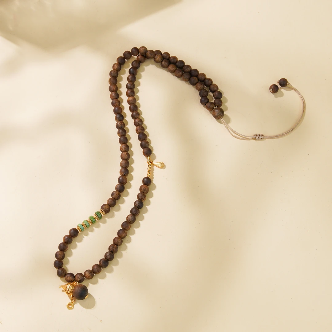 【甄选】沉香黄奇楠0.6DIY绿松项链/CX00185