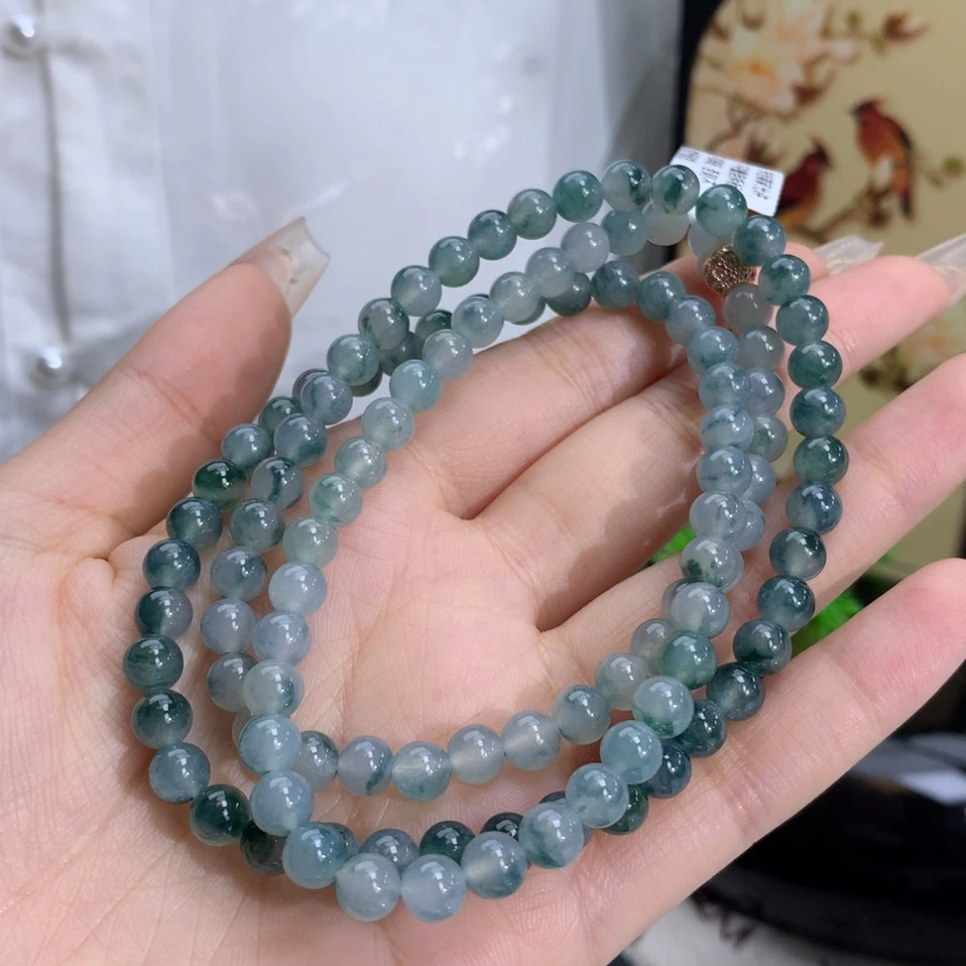 翡翠手链未镶嵌卡6.0冰胶飘浓蓝花