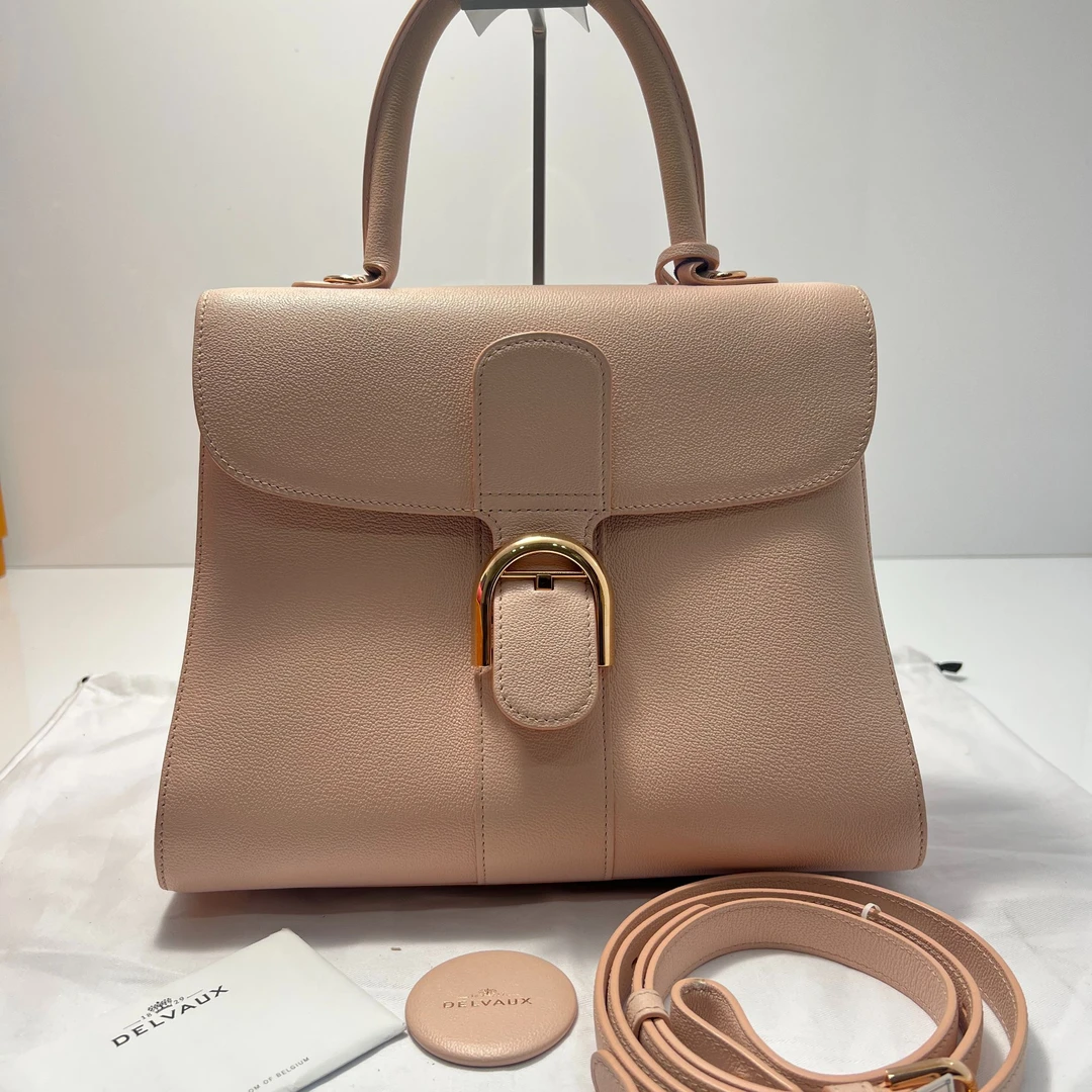 99新 Delvaux/德尔沃 裸粉brilliant金扣中号/斜挎包
