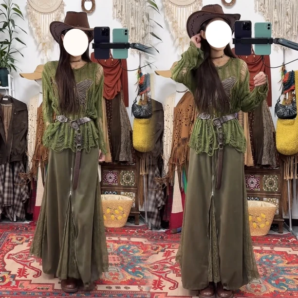 废土风蝴蝶刺绣破洞长袖针织罩衫女慵懒风防晒上衣