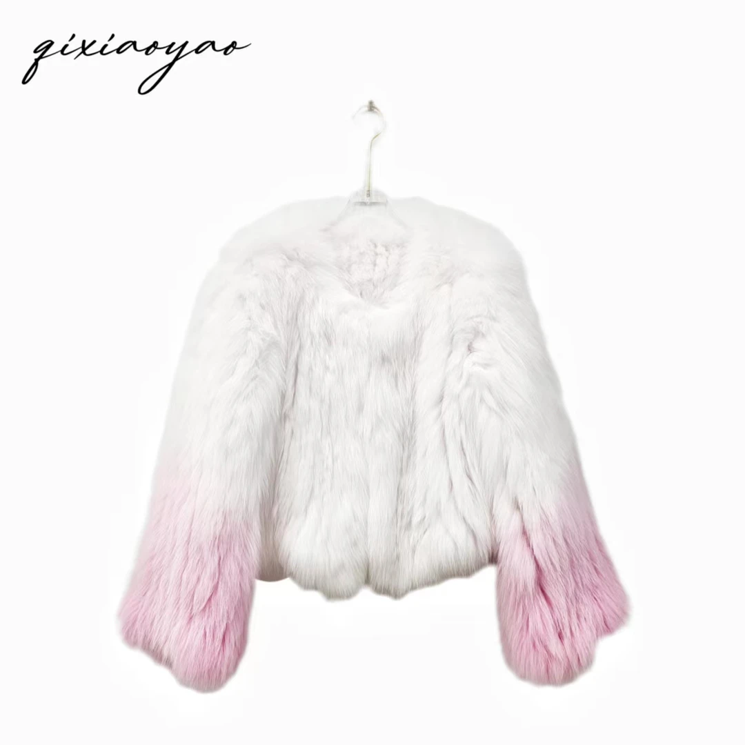 Qixiaoyao 新款甜美吊染短款狐狸毛外套#QSHD18266