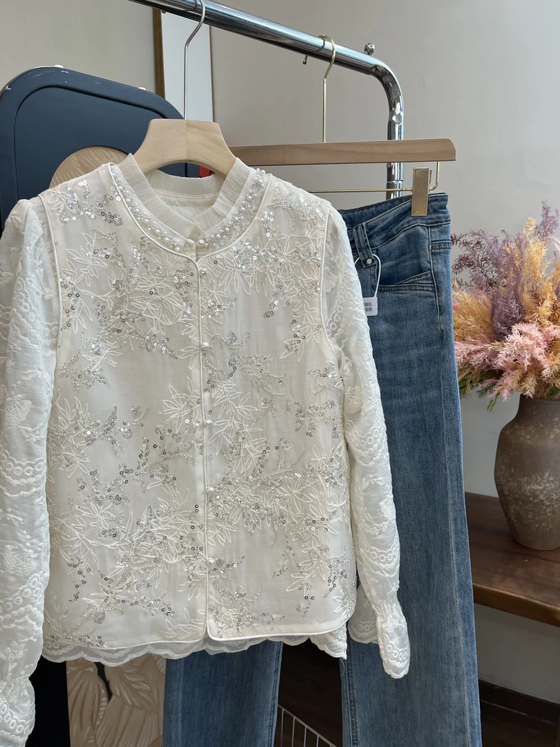 【流光】春夏亮片刺绣新中式马甲女时尚显瘦薄款圆领百搭气质镂空