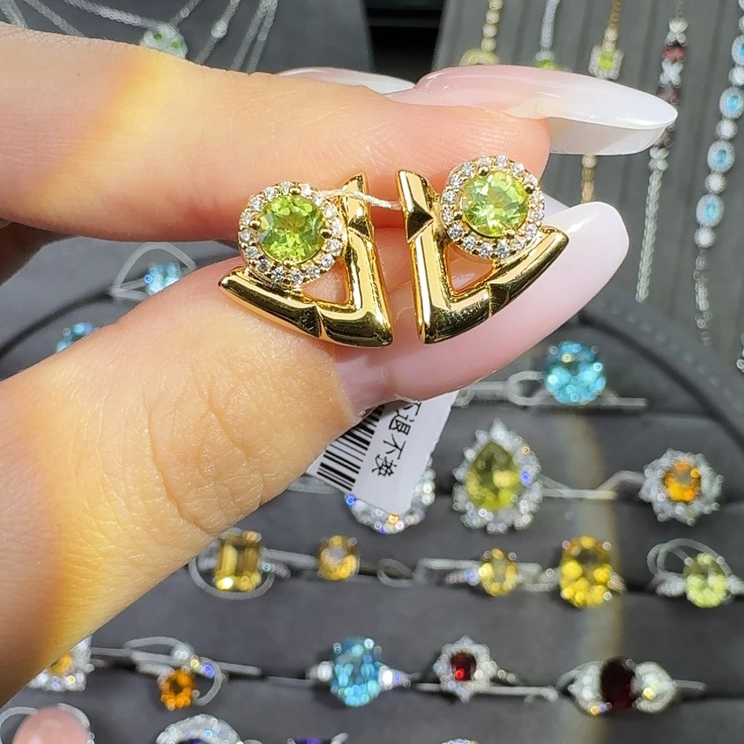 耳饰银S925镶嵌橄榄石2.78