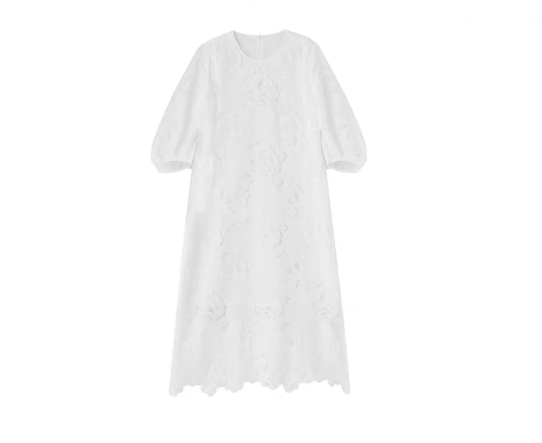 8082 时尚奢华法式精致蕾丝长裙夏季中袖韩版连衣裙时髦小姨风