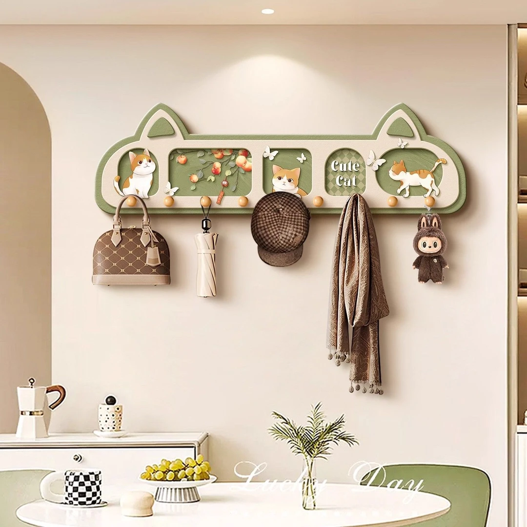 挂衣钩奶油风衣帽架装饰挂钩衣服包收纳整理2025新款壁挂衣帽猫咪