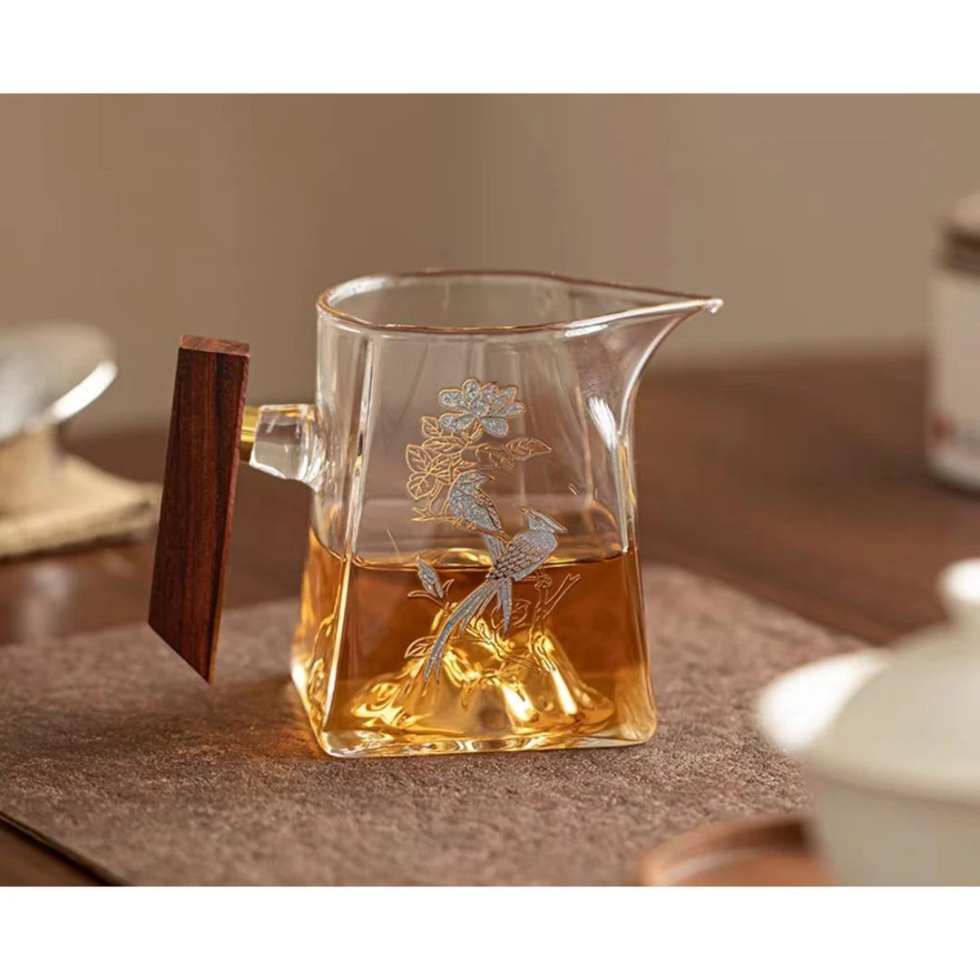 德化喜上眉肖玻璃木把公道分茶器@F21