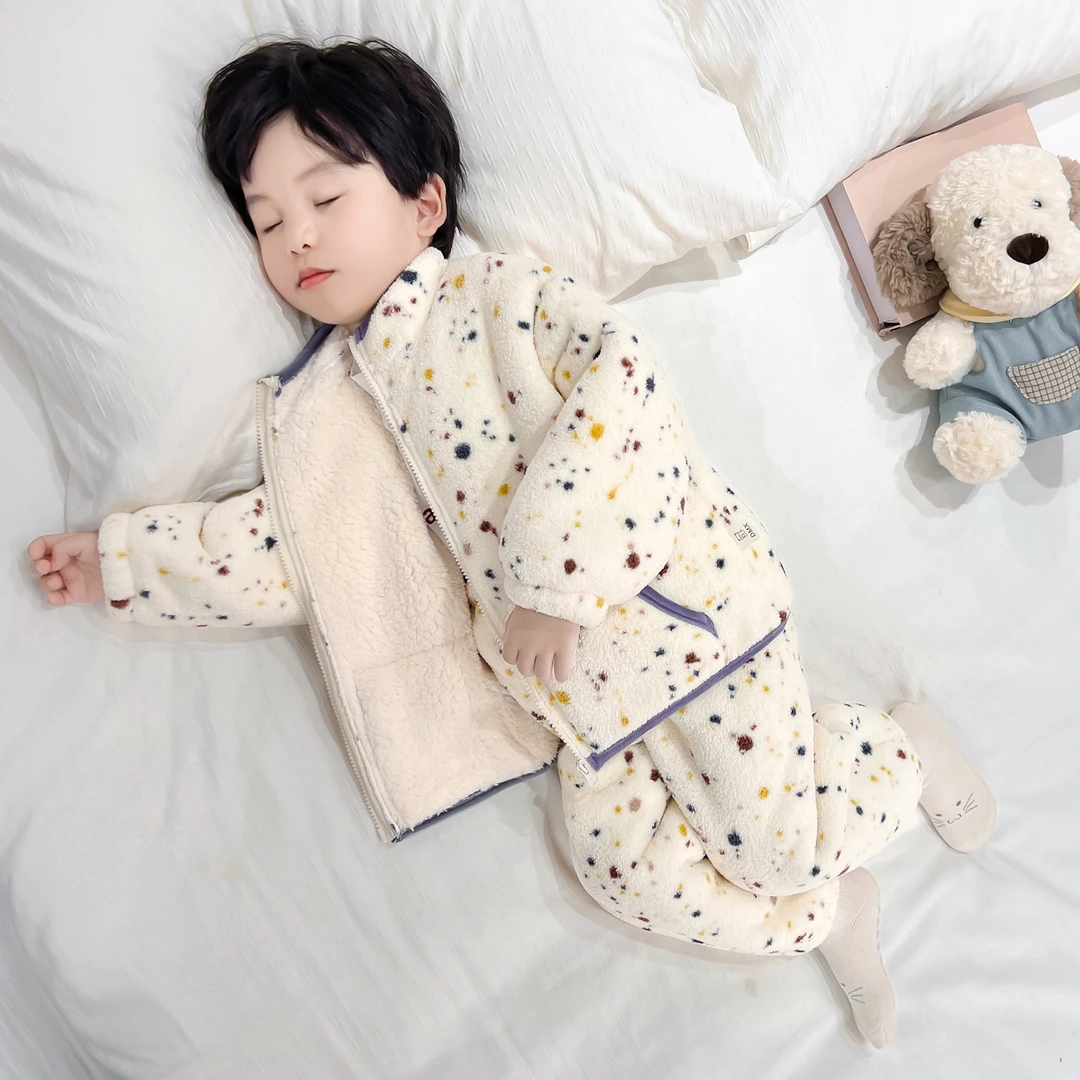 儿童睡衣冬季男童珊瑚绒套装男孩加绒加厚保暖宝宝冬装棉衣家居服
