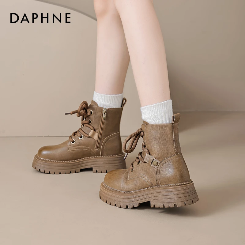 达芙妮厚底马丁靴女款2025新款夏季户外工装大黄靴增高英伦风短靴