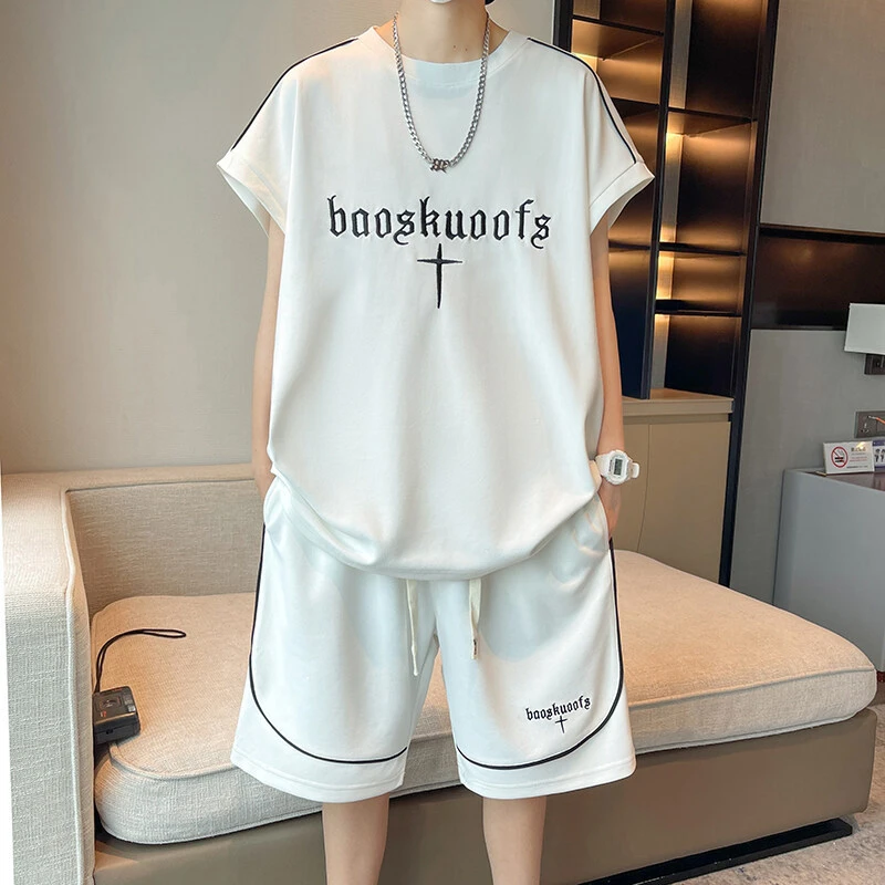 男士学院风无袖背心套装2025夏季新款男装青少年时尚休闲两件套