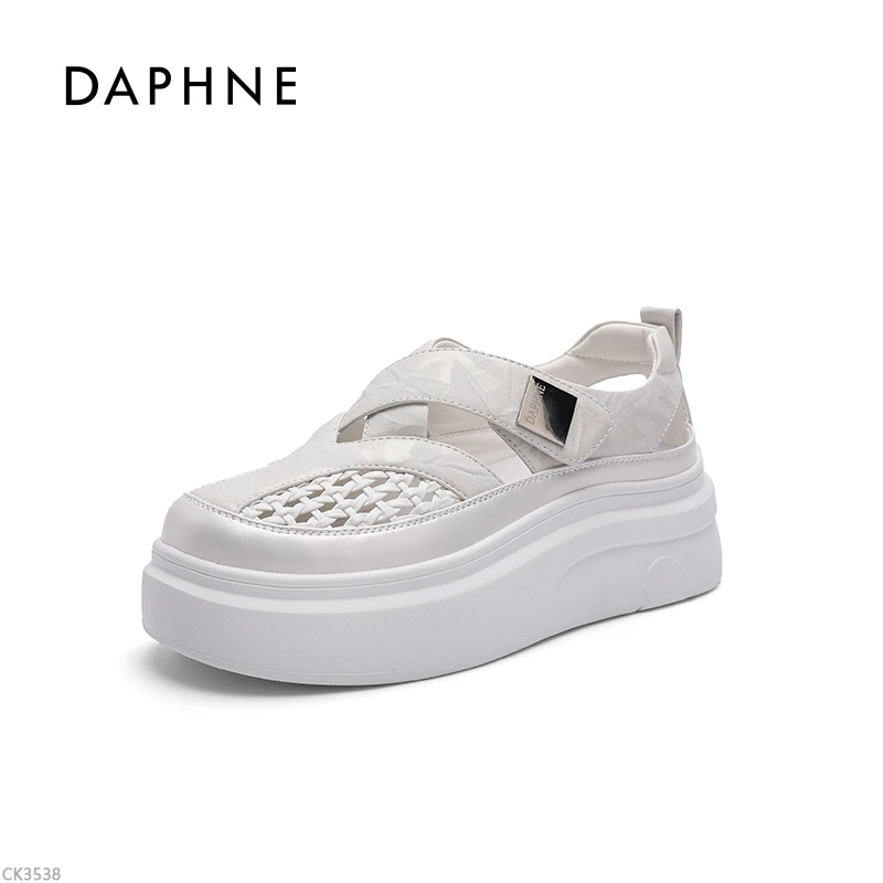 达芙妮休闲百搭凉鞋2026夏新高跟小白鞋女镂空舒适网面日系板鞋L