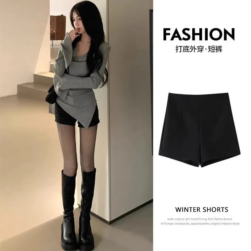 黑色高腰短裤女夏外穿显瘦热裤2025春夏百搭薄款防走光休闲时尚..