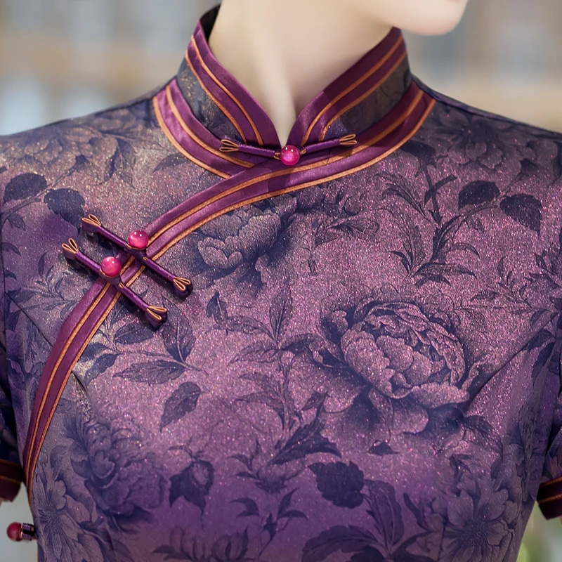 白幼秀新款2025复古时尚优雅中式立领港风款旗袍中国风旗袍5563